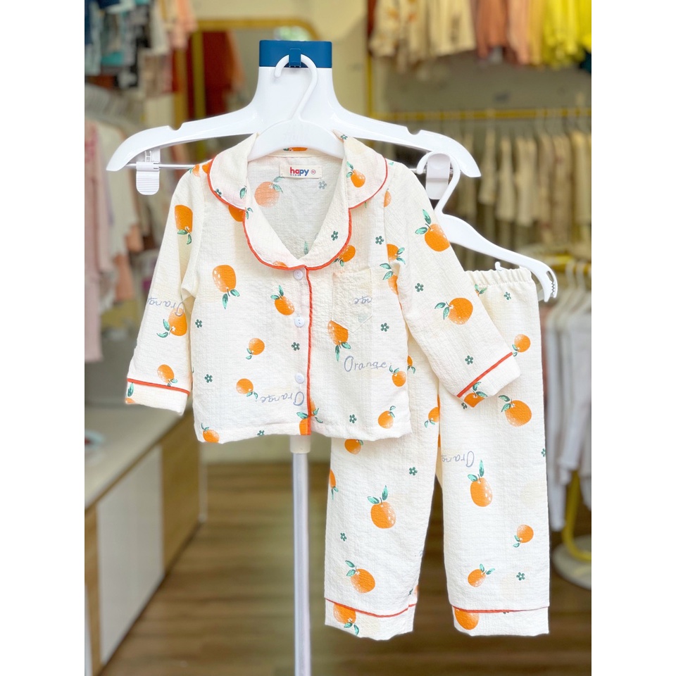 Bộ pijama cho bé gái chất, bộ ngủ dài tay mặc nhà cho bé từ 9-20kg Hapykids 22.Pija.01