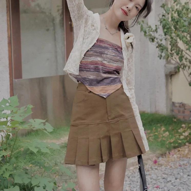 Chân Váy Chữ A Lưng Cao Xếp Ly Thời Trang Retro Hồng Kông Mới Cho Nữ