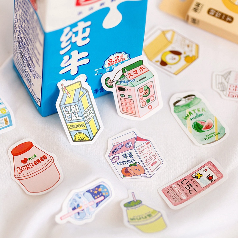 Bộ 50 hình dán sticker hộp sữa trang trí sổ tay