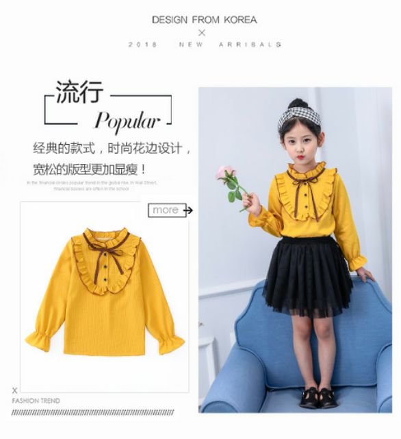 Sơ mi cổ bèo công chúa lót nỉ ấm cho bé gái