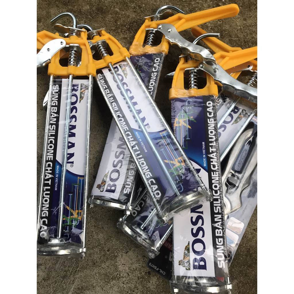 Súng máng inox bắn keo silicon hiệu bossman LOẠI CẮT  ĐƯỢC ĐẦU ỐNG KEO