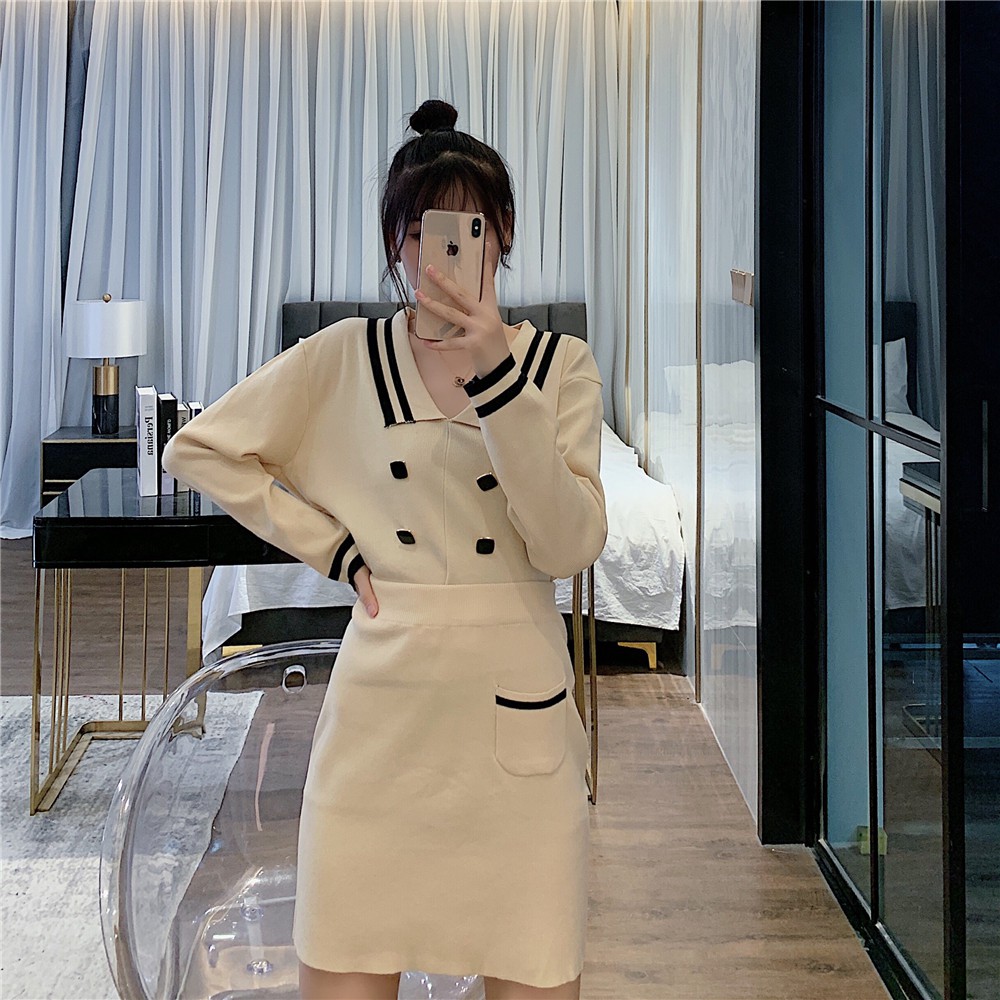 Set Đồ 2 Món Phối Áo Sweater Cổ Thủy Thủ Phong Cách Hàn Quốc Cá Tính | BigBuy360 - bigbuy360.vn