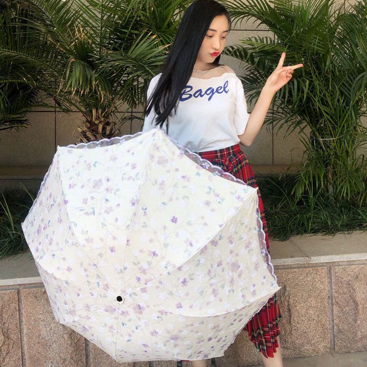 Dù Ren Hai Lớp Màu Đen Chống Tia Cực Tím Có Thể Gấp Gọn Tiện Dụng