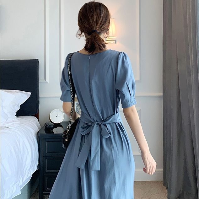 Mori female white square collar sleeve puffed temperament slim mid-knee skirt | BigBuy360 - bigbuy360.vn