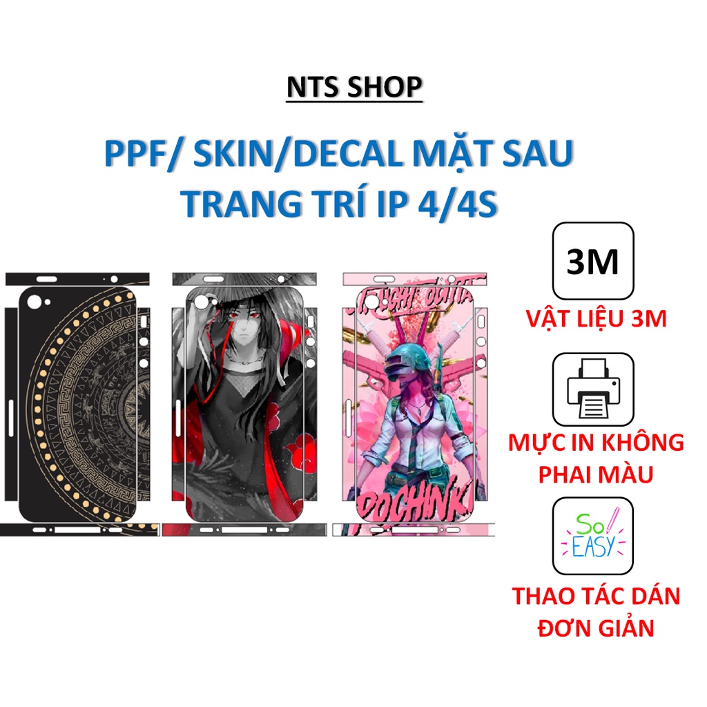 Dán Skin 3M mặt sau ip 4 /4s (mặt sau+ viền)