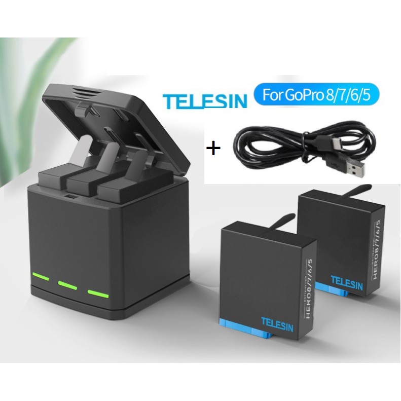 Sạc pin gopro và Pin gopro 7 8 6 5, phụ kiện gopro chính hãng Telesin