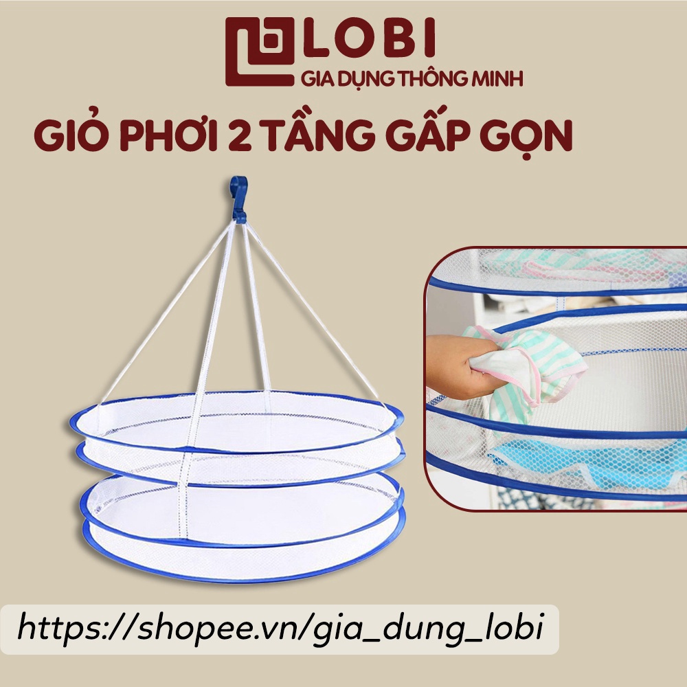 Giỏ phơi 2 tầng gấp gọn phơi đồ lót tất đồ cho em bé, Dây phơi &amp; giá phơi quần áo gấp gọn