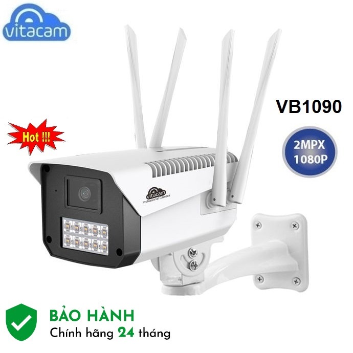 Camera WiFi ngoài trời Vitacam VB1090 4 Râu 2.0MPX Full HD 1080P, Đèn Starlight màu ban đêm, Xoay 360 độ