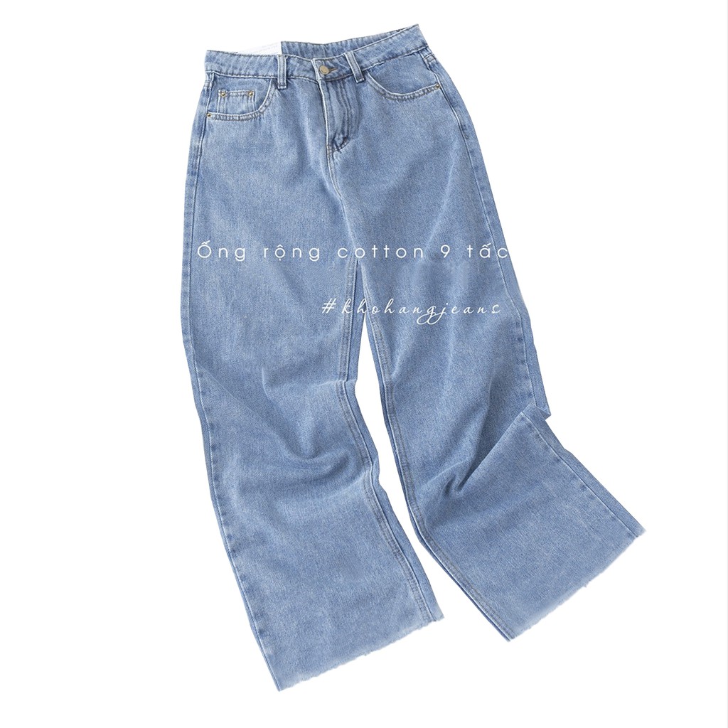 [Size 30-35] Quần Ống Rộng Bigsize Nữ, Rách U Lai 1 Gối Đậm/ Nhạt, Lưng Siêu Cao, Không Giãn - Suông Bigsize