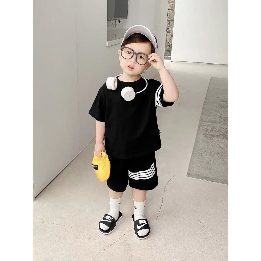 Bộ Cộc Tay Cho Bé Trai Bé Gái Kẻ Sọc, Áo Thun Trẻ Em Từ 1 Đến 5 Tuổi Chất Cotton Mềm Mimosa Shop Size 8-20kg BC4