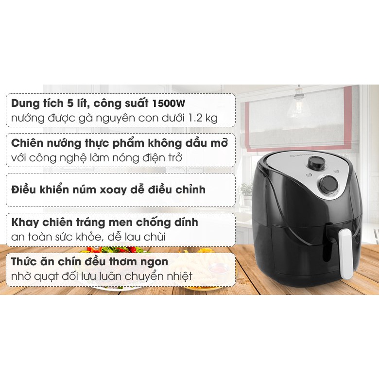 Nồi chiên không dầu Rapido RAF5.0M 5 lít - Nút điều khiển cơ- Công Suất 1500W- Bảo Hành Chính Hãng