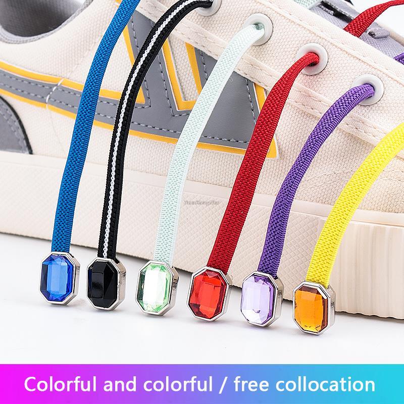 Dây Giày Không Cần Buộc Co Giãn Đính Đá Kim Cương Nhiều Màu Sắc Mới Cho Trẻ Em Và Người Lớn