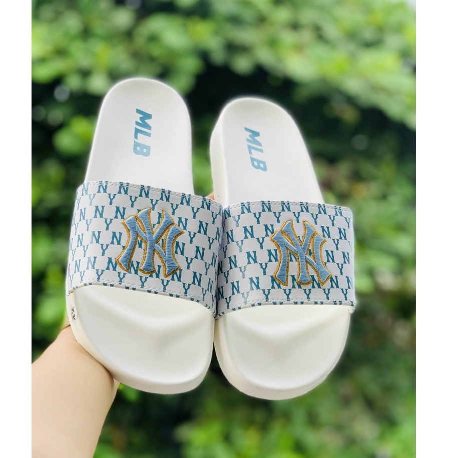 Dép 𝐌𝐋𝐁 UNISEX mẫu dép thể thao ❤️Freeship + Hộp ❤️ Dép NY bóng chày quai ngang nam nữ chữ thêu nỗi kèm ful tag mác CC