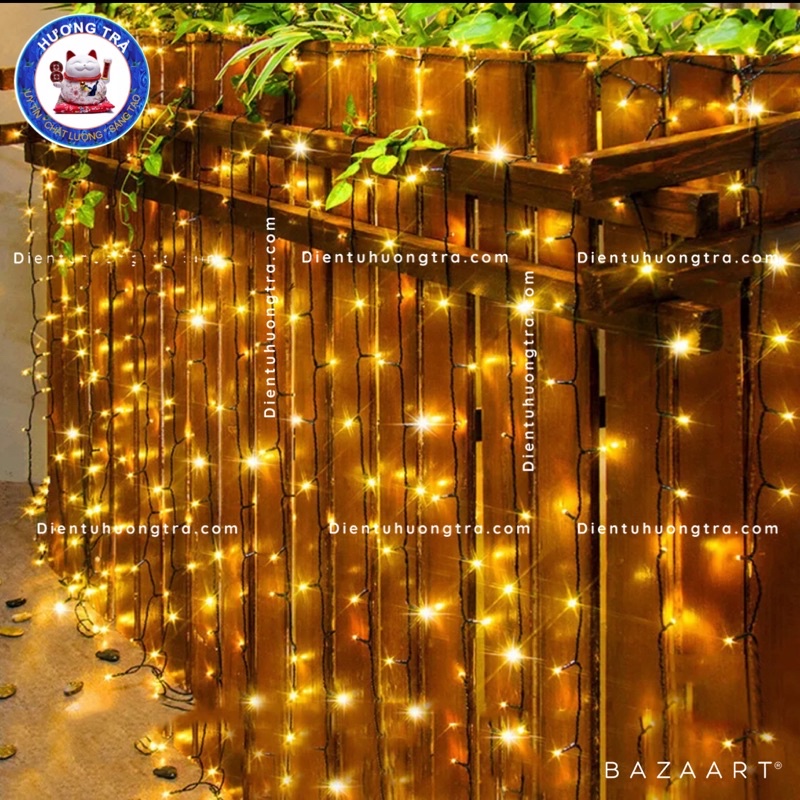 Dây đèn LED chớp dạ quang V8 lục giác dây đen dài 10m ánh sáng vàng