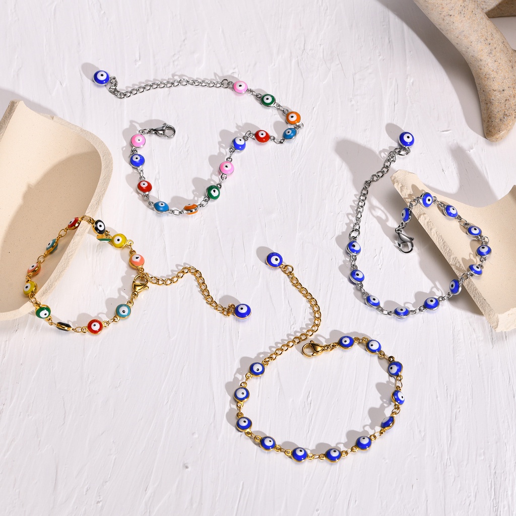 Vnox Vòng Tay Mắt Quỷ Mini 7.5 Inch Phối Khóa Cài Màu Xanh Lam Quyến Rũ Cho Nữ