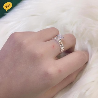 Nhẫn kim tiền Bạc - đính đá trắng