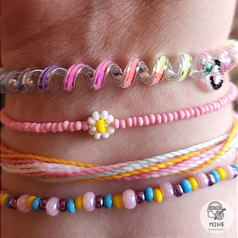 Vòng tay chuỗi hạt cườm hoa cúc, mặt cười nhiều màu đơn giản thời trang Vòng tay cầu vồng dễ thương