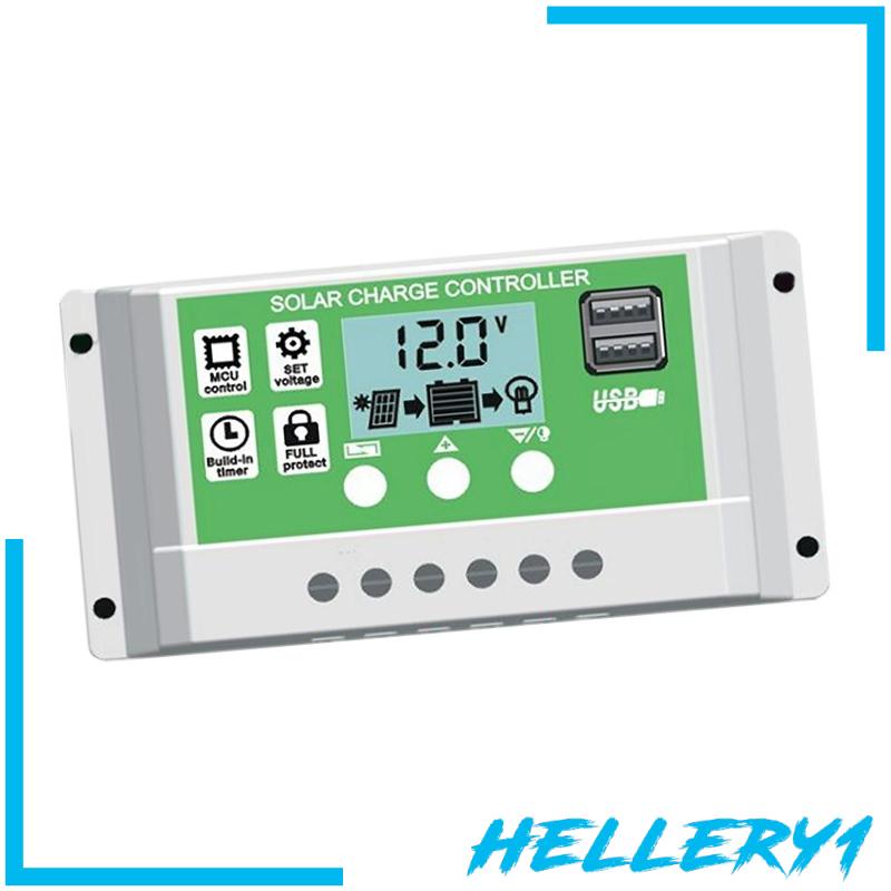 [Hellery1] Bộ Điều Khiển Sạc Pin Năng Lượng Mặt Trời 12V / 24V LCD Hai Cổng USB