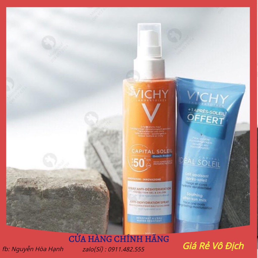 Hàng bill Pháp - Set Kem Chống Nắng Dạng Xịt Toàn Thân Vichy Capital Ideal Soleil Beach Protect SPF 50 ( 200ml )