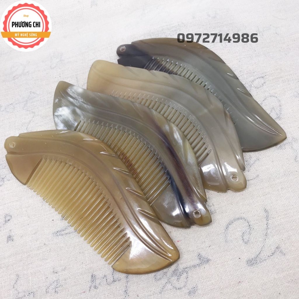 Lược sừng hình lá cây loại đẹp chải êm, lược chải tóc gỡ rối massage đầu | Mỹ nghệ phương chi
