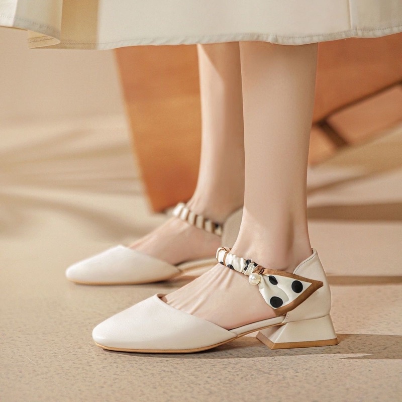 Giầy búp bê quai vải chấm bi gót thấp ôm chân kiểu dáng trẻ trung kiểu dáng Hàn Quốc Ulzzangshop520