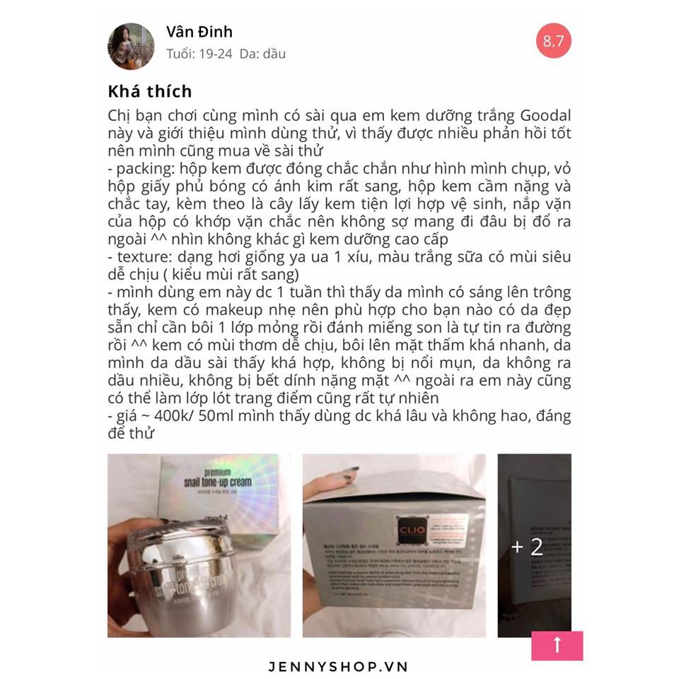 Kem Dưỡng Trắng Da Ốc Sên Goodal Premiem Tone-up Cream