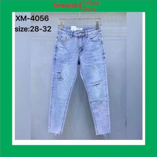 Quần jean nam chất bò rách gối co dãn phối chữ vải dày đẹp mẫu mới nhất cao cấp ❗