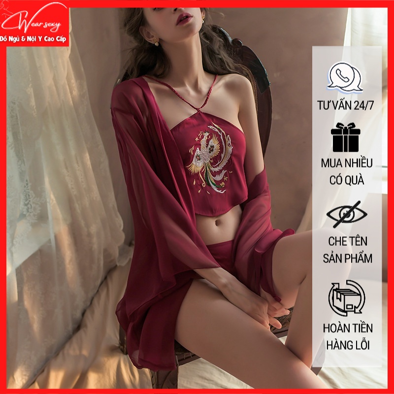 Cosplay Hán Phục Set 03 Áo Choàng Kèm Yếm lụa Sexy Gợi Cảm Nóng Bỏng MS8355 [CWEAR.SEXY_ĐỒ NGỦ &amp; NỘI Y CAO CẤP]