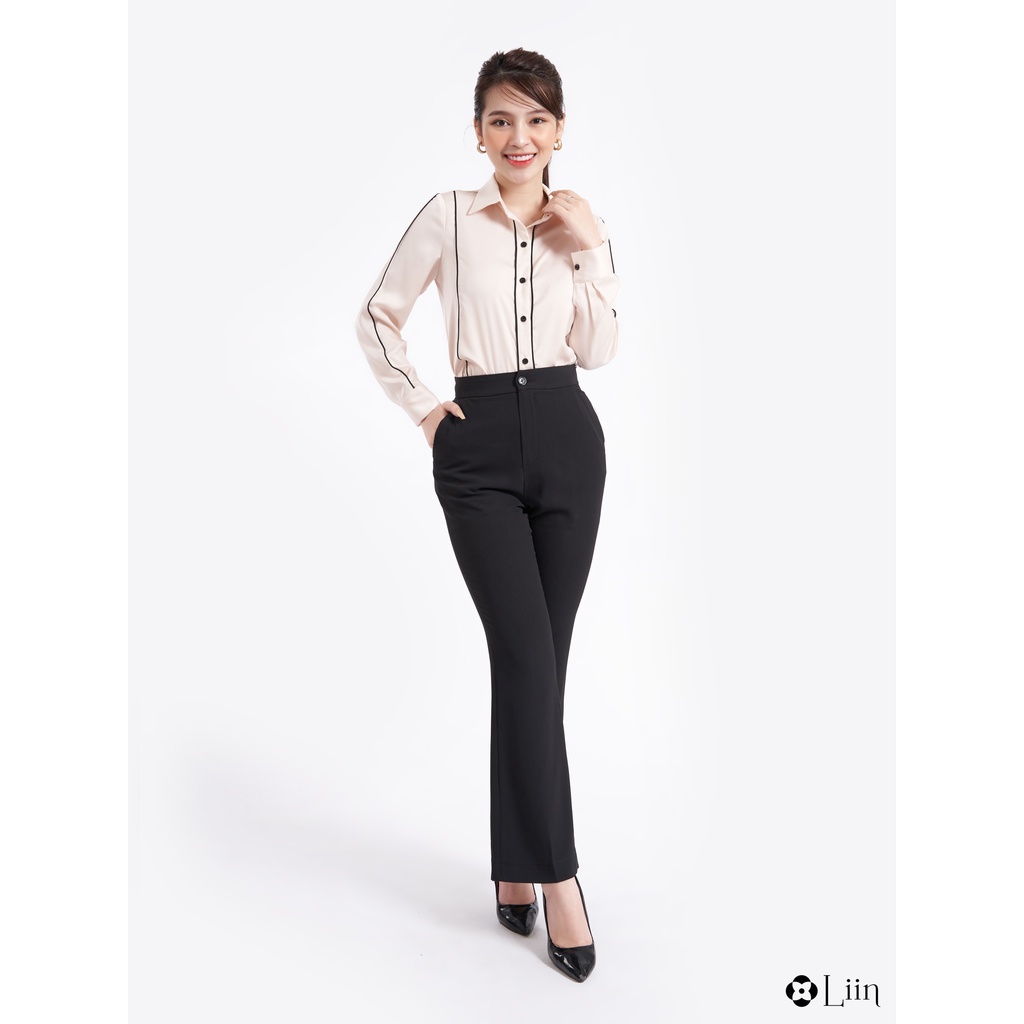 Áo sơ mi dài tay chất vải lụa màu be phối kẻ đen duyên dáng, dễ mix đồ Liin Clothing SM3990