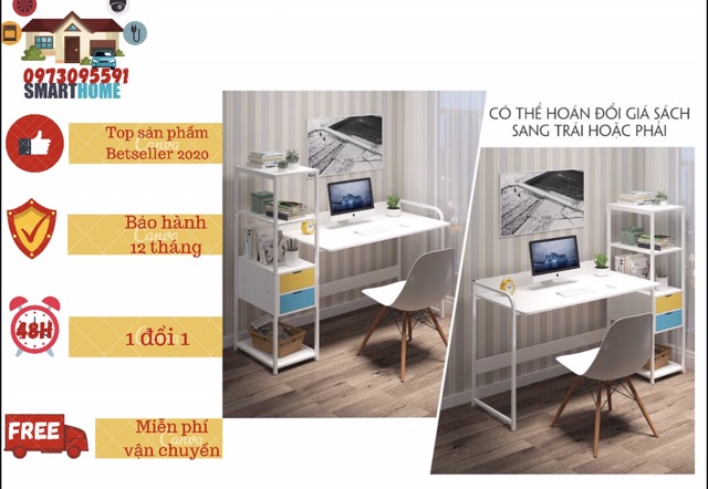 Bàn học, bàn làm việc liền giá sách có ngăn kéo dài 97cm - nội thất thông minh cho phòng | BigBuy360 - bigbuy360.vn
