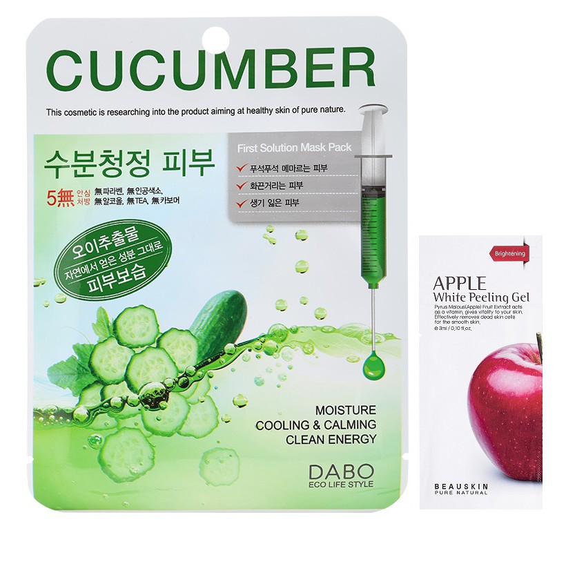 Combo 1 chiếc đắp mặt nạ dưa leo dưỡng ẩm DABO hàn quốc 23ml/gói Và 1 gói tẩy da chết Apple Beauskin 3ml/gói