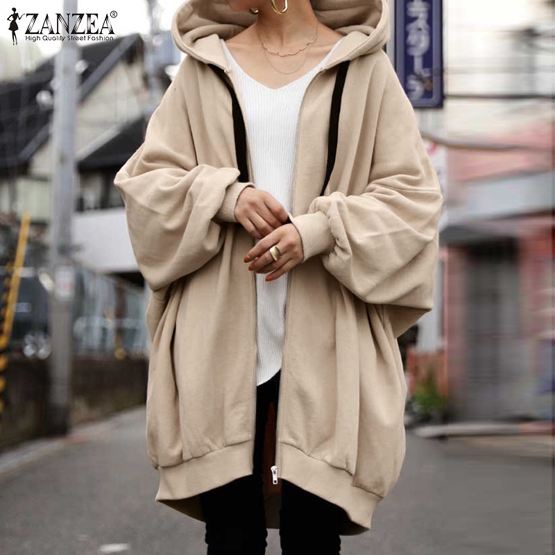 Áo khoác hoodie ZANZEA dáng rộng tay dài phối túi bên và khóa kéo trước phong cách đơn giản thời trang cho nữ | BigBuy360 - bigbuy360.vn