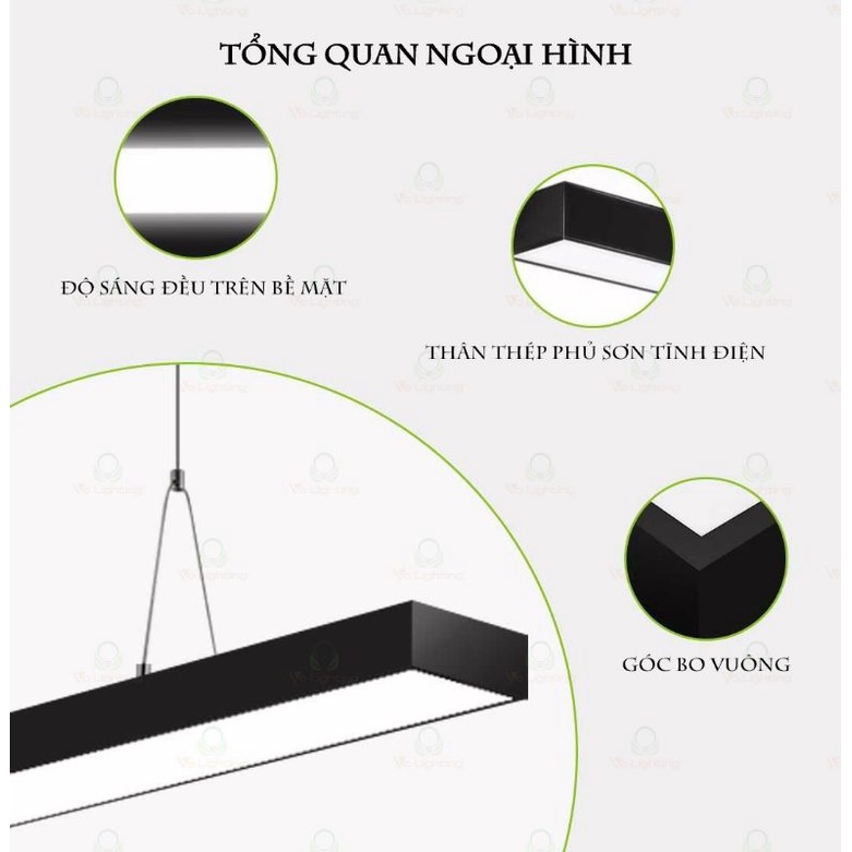 Đèn thả văn phòng - Kích thước:20cm X 120cm X 6cm - Công suất 60w - Led loại 1 Poli - Bảo hành 2 năm -  Ánh sáng trắng