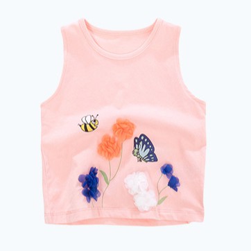 Mã 51862 áo bé gái màu hông đính hoa cỏ và con vật sinh động của Little Maven