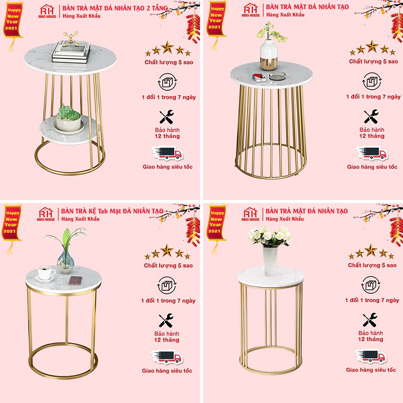 [Mua 699k Tặng gối] Bàn trà kệ tab mặt đá RIBO HOUSE khung kim loại sơn tĩnh điện nội thất phòng khách phòng ngủ RIBO50 | BigBuy360 - bigbuy360.vn