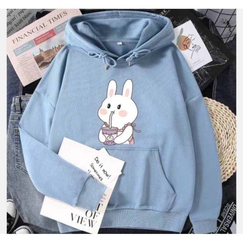 Áo hoodie nỉ bông thỏ uống sữa siêu kute chất nỉ dày dặn