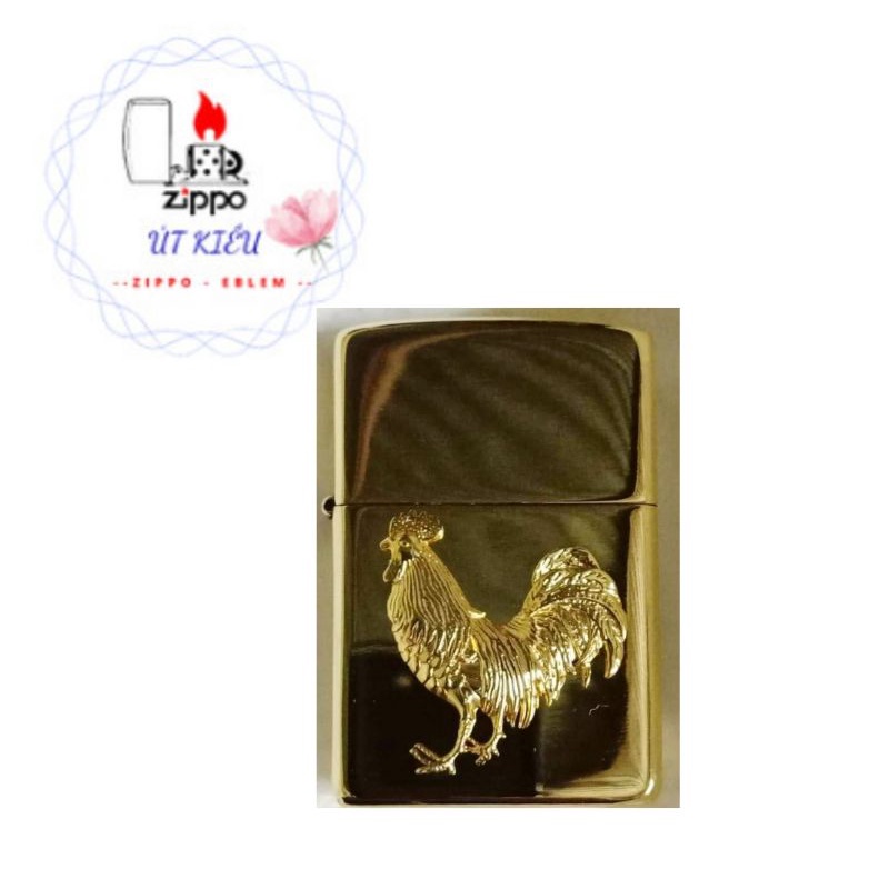 Miếng dán Zippo đồng nguyên khối chủ đề gà trống  mẫu US06