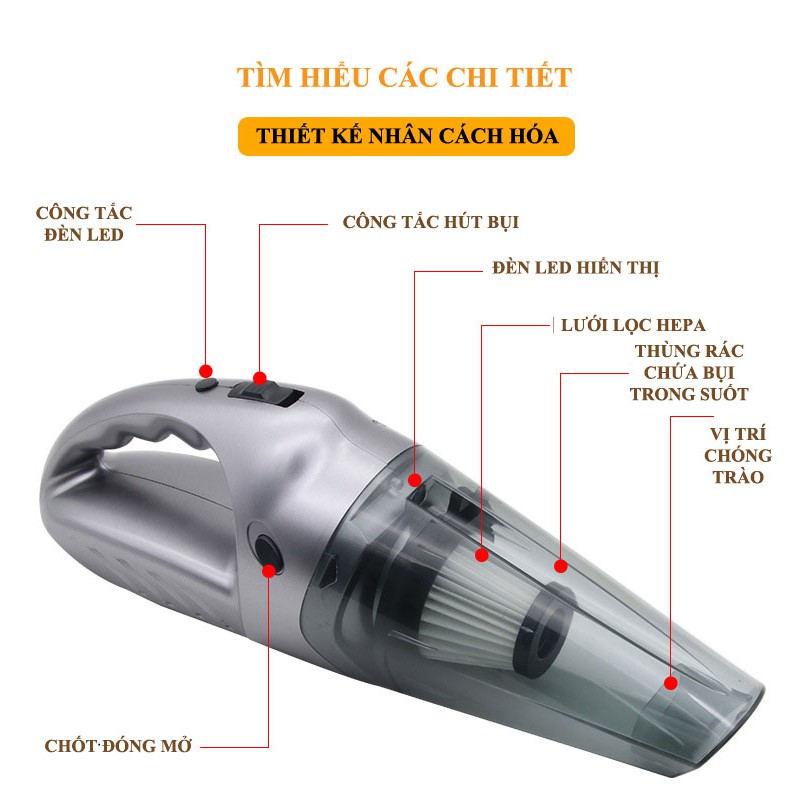 Máy Hút Bụi Xách Tay Sạc Pin Công Suất Mạnh Dùng Cho Xe Hơi | BigBuy360 - bigbuy360.vn