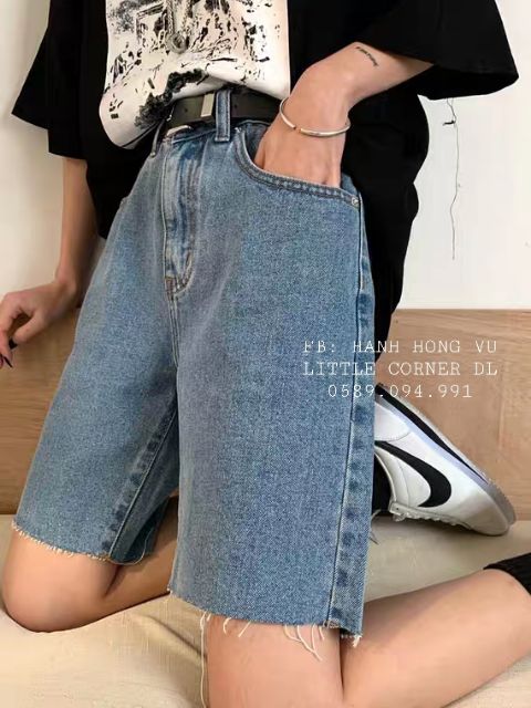 Quần jeans ngố lửng basic trơn lưng cao form ulzzang kèm ảnh thật