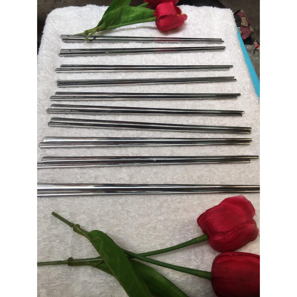 Combo 10 đôi đũa inox đầu dẹp đặc ruột không hoa văn
