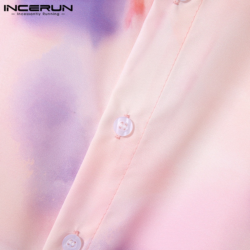 Áo sơ mi INCERUN tay dài cổ bẻ nhuộm màu loang thời trang dành cho bạn nam