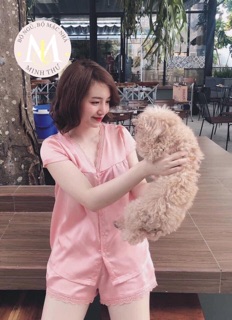Bộ lụa viền ren mặc nhà