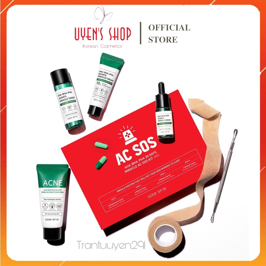 (Có lẻ) Set ngăn ngừa mụn Some By Mi AHA-BHA-PHA 30 Days Miracle Travel kit/Miracle Ac Sos/Miracle Solution