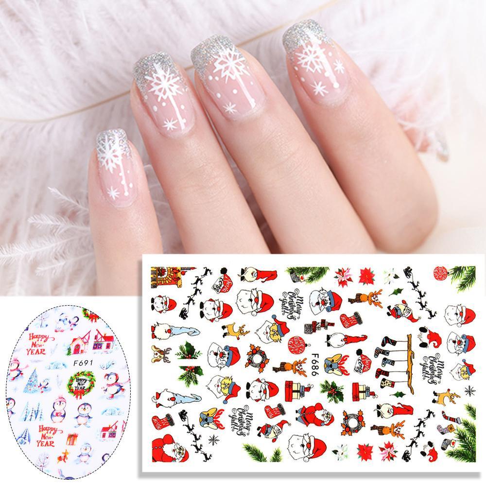 Miếng Dán Trang Trí Móng Tay Tự Dính DIY Hình Bông Tuyết Tuần Lộc Xinh Xắn
