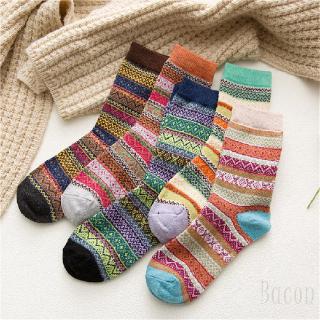 5 Đôi vớ thiết kế thổ cẩm cổ cao màu sắc xinh xắn chất liệu cotton mềm mại tiện lợi