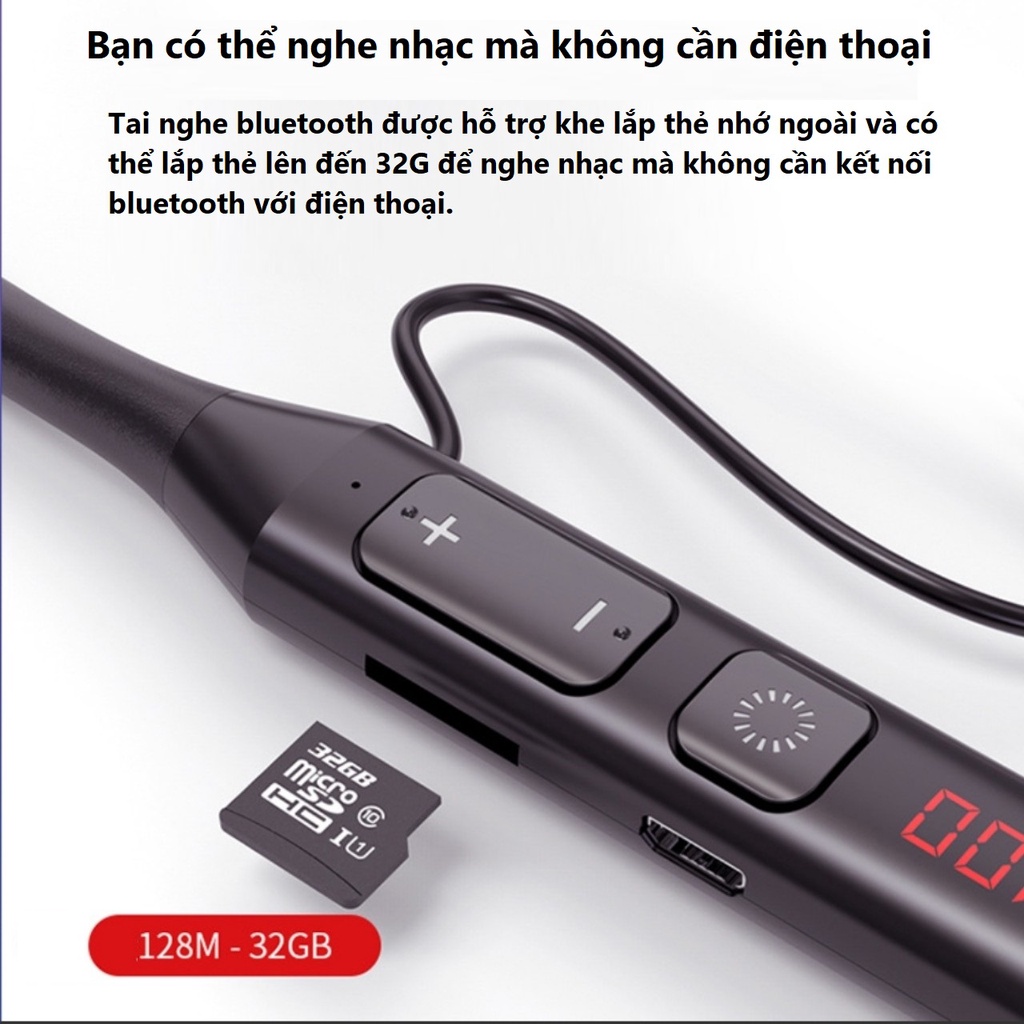 Tai Nghe Bluetooth Lxy-7v Pin 600mAh Nghe Nhạc , Đàm Thoại Từ 40 - 60 giờ , Led báo % Pin, Khe Cắm Thẻ Nhớ, Radio Đài FM