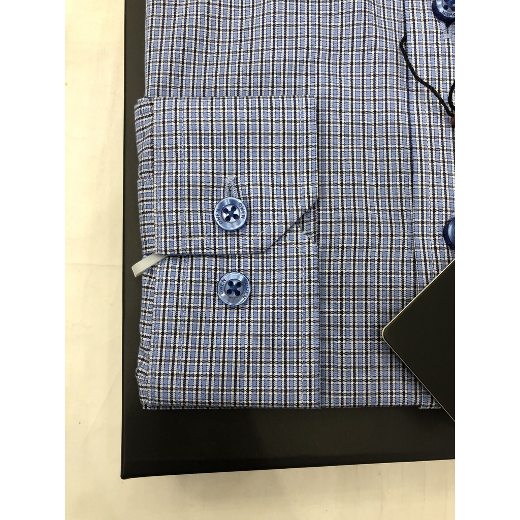 ÁO SƠ MI NAM DÀI TAY OWEN MỚI 2020 KẺ CARO NHỎ XANH NAVY TRẮNG AS20849