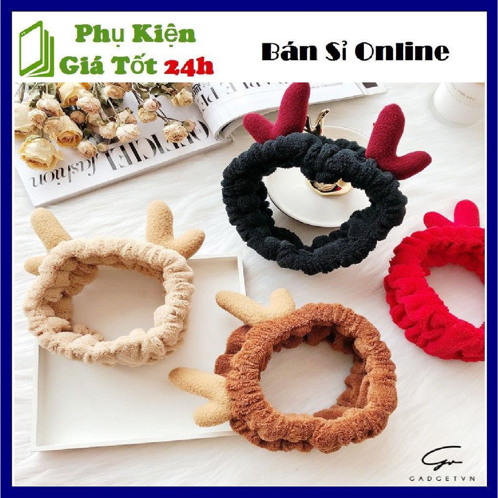 Băng Đô Turban Sừng Nai 3D Vải Nhung Xinh Xắn