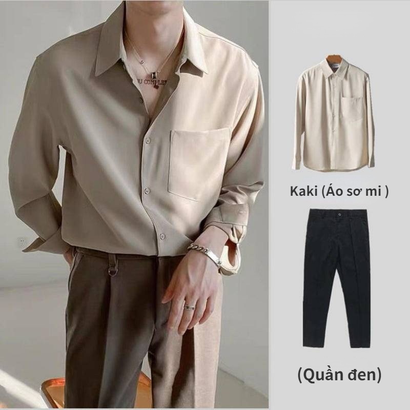 Áo Sơ Mi Lụa Lạnh Tay Dài Dáng Rộng Thời Trang Xuân Thu Thường Ngày Phong Cách Hàn Quốc Cho Nam