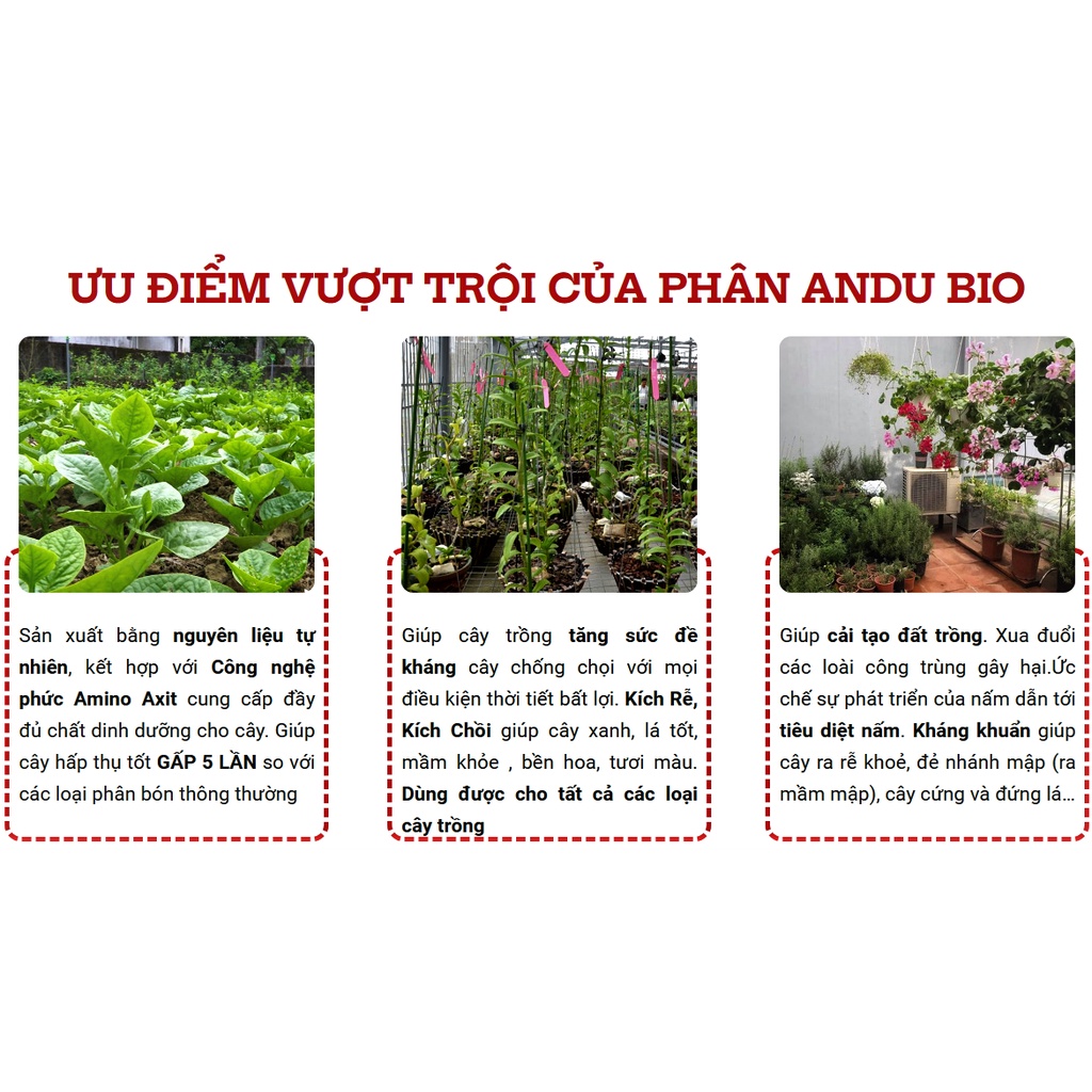 Phân bón hữu cơ ANDU BIO, công nghệ amino axit, hấp thụ qua cả lá và dễ, pha được 250l-300l, phân cho rau, hoa, cây cảnh